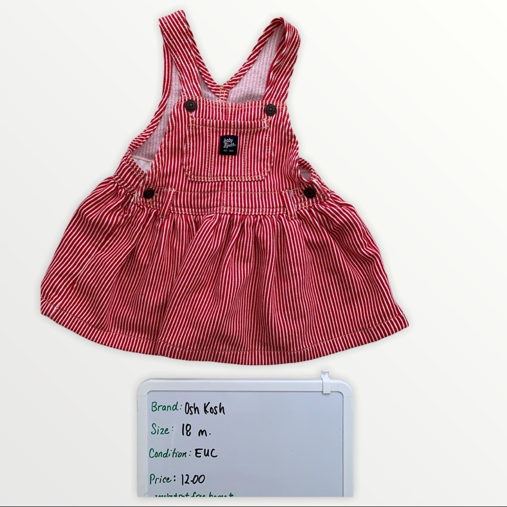 red striped overalls - oshkosh size 18 month.  EUC